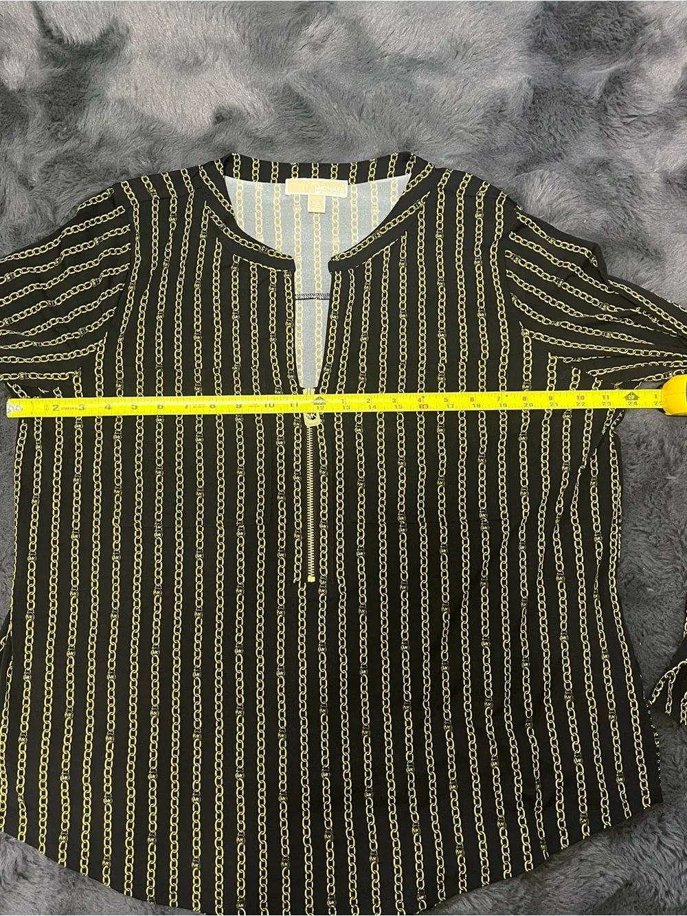 Michael Kors Black Long-Sleeve Tunic with Gold Chain Stripe XXL